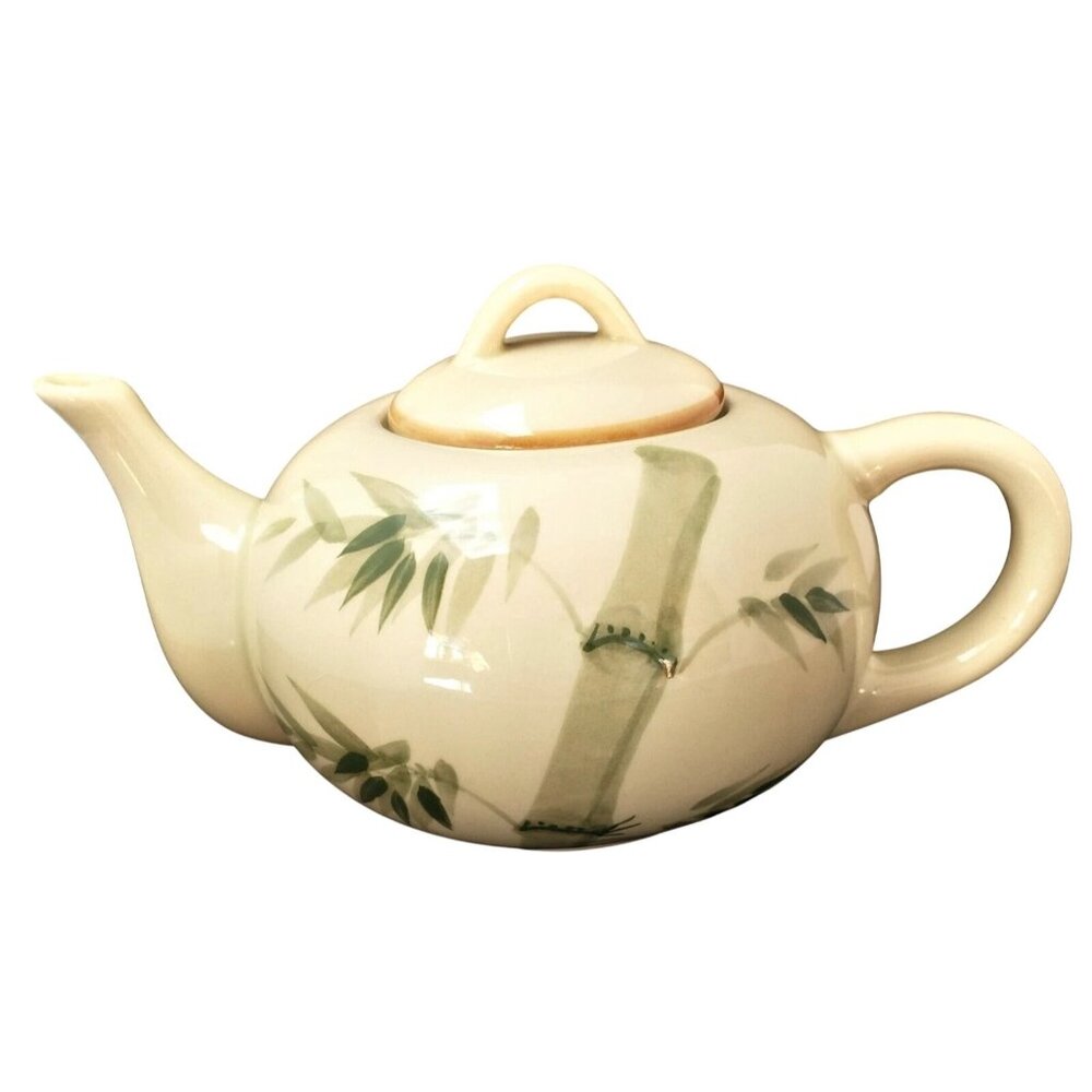 Bamboo Pattern Ceramic Teapot Lid World‎ Market Microwave Dishwasher Safe 8x4”